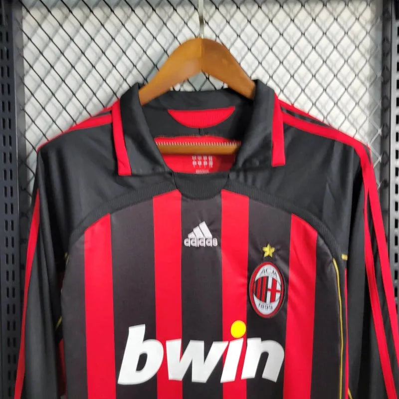 Camisa AC Milan Home Retrô 2006/07 - Torcedor Masculina Dourada Manga Longa - Camisa de Time Oficial - Buyit