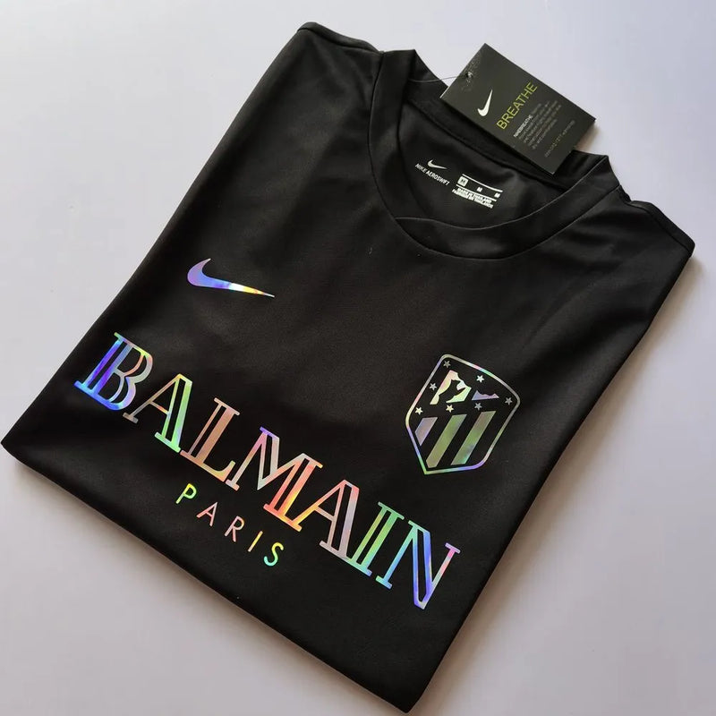 Camisa Atlético de Madrid BALMAIN 24/25 - Torcedor Masculina Refletiva Preta - Camisa de Time Oficial - Buyit