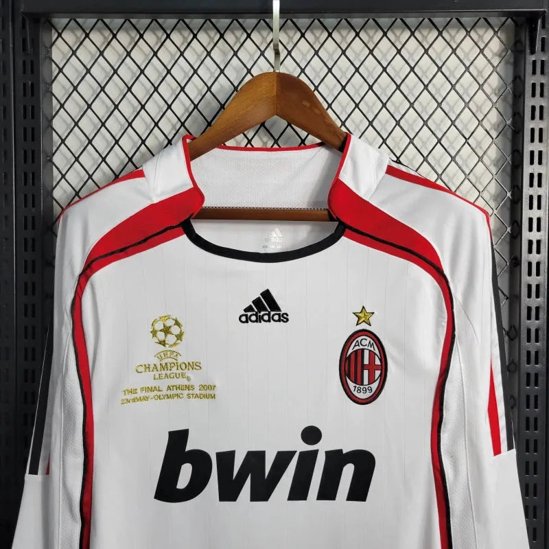 Camisa AC Milan Away Retrô 2006/07 - Torcedor Masculina Branca Manga Longa - Camisa de Time Oficial - Buyit