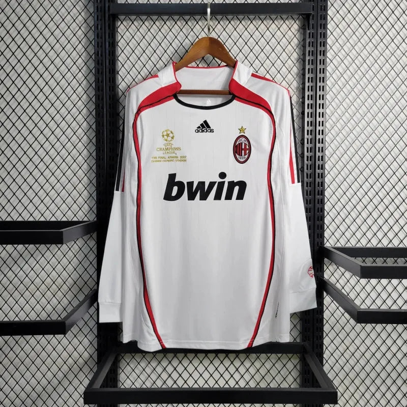 Camisa AC Milan Away Retrô 2006/07 - Torcedor Masculina Branca Manga Longa - Camisa de Time Oficial - Buyit