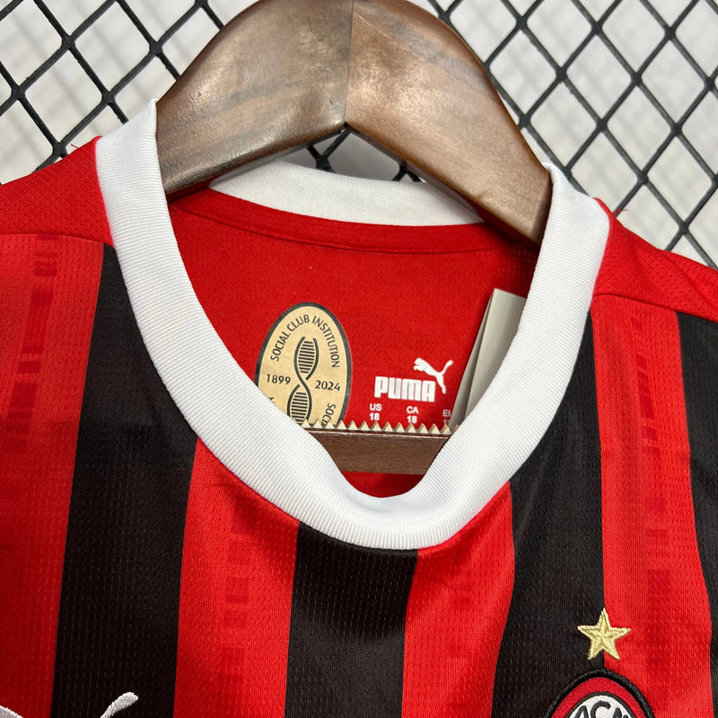 Camisa AC Milan Home 24/25 - Torcedor Infantil Vermelha - Camisa de Time Oficial - Buyit