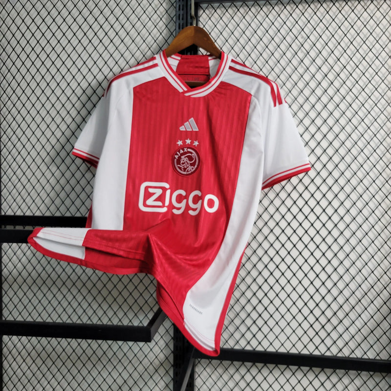 Camisa Ajax Home 23/24 - Torcedor Masculina Vermelha e Branca - Camisa de Time Oficial - Buyit