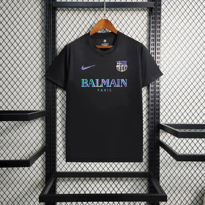 Camisa Barcelona BALMAIN 24/25 - Torcedor Masculina Refletiva Preta - Camisa de Time Oficial - Buyit