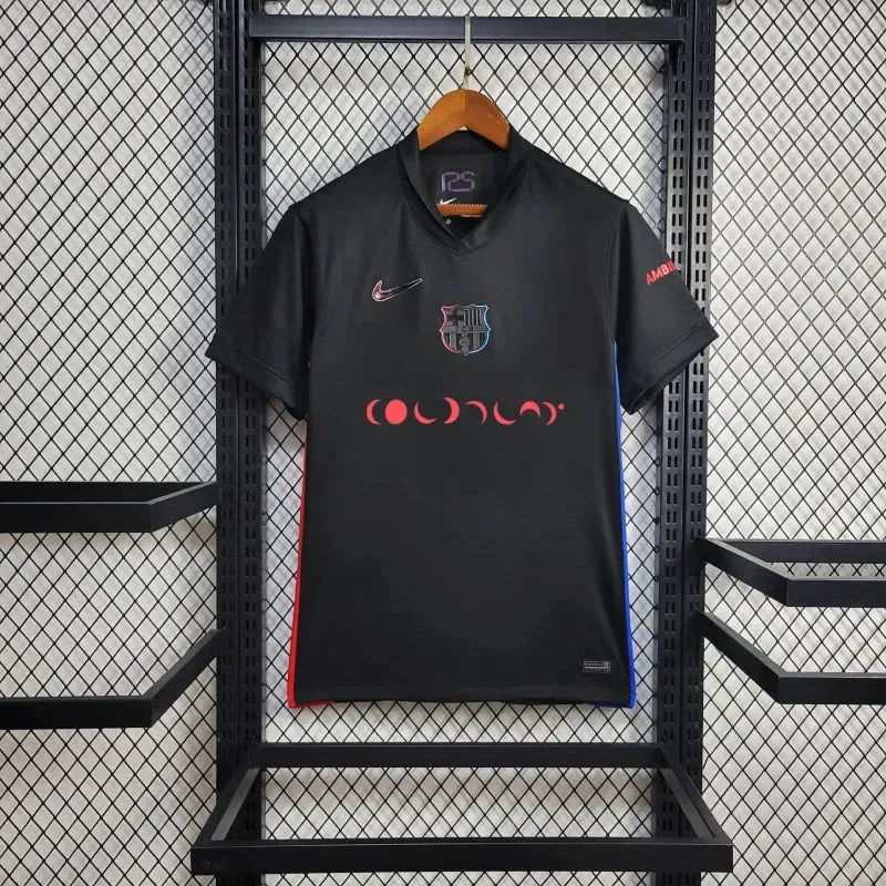 Camisa Barcelona COLDPLAY Away 24/25 - Torcedor Masculina Preta - Camisa de Time Oficial - Buyit