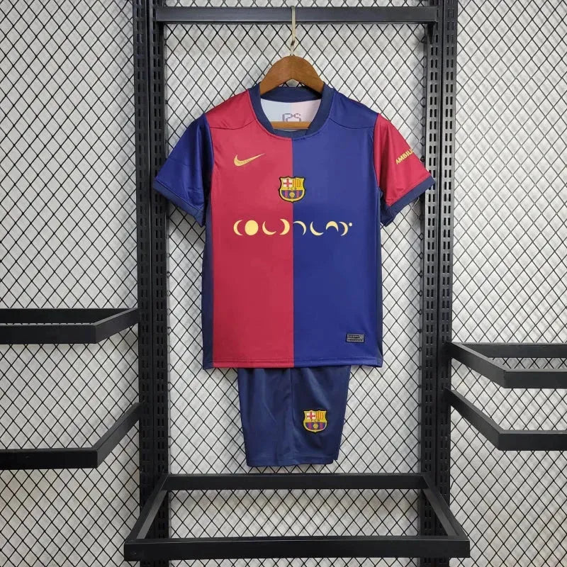 Camisa Barcelona COLDPLAY Home 24/25 - Torcedor Infantil Azul e Vermelha - Camisa de Time Oficial - Buyit