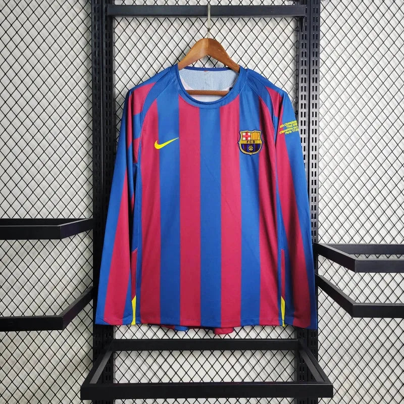 Camisa Barcelona Home Retrô 2005/06 - Torcedor Masculina Manga Longa - Camisa de Time Oficial - Buyit