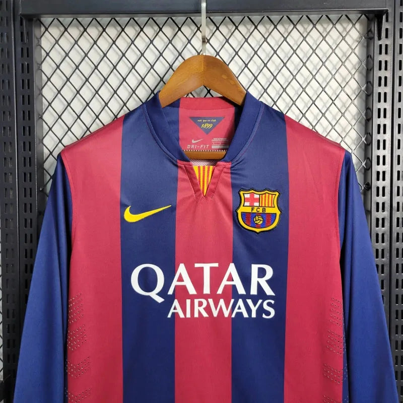 Camisa Barcelona Home Retrô 2014/15 - Torcedor Masculina Manga Longa - Camisa de Time Oficial - Buyit