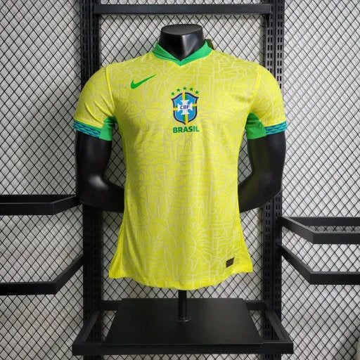 Camisa Brasil Home 24/25 - Jogador Masculina Amarela Escudo no Meio - Camisa de Time Oficial - Buyit