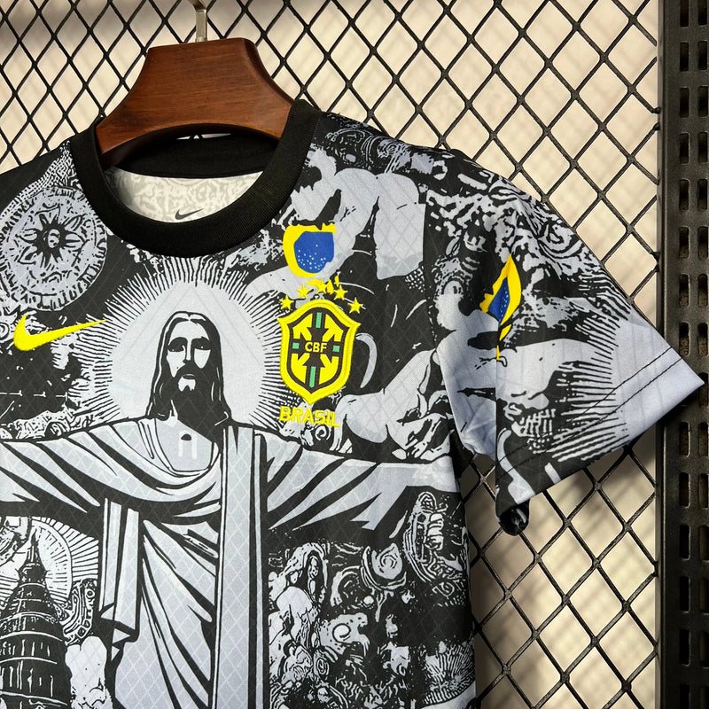 Camisa Brasil Edição Especial Cristo Redentor 24/25 - Torcedor Infantil Cinza - Camisa de Time Oficial - Buyit