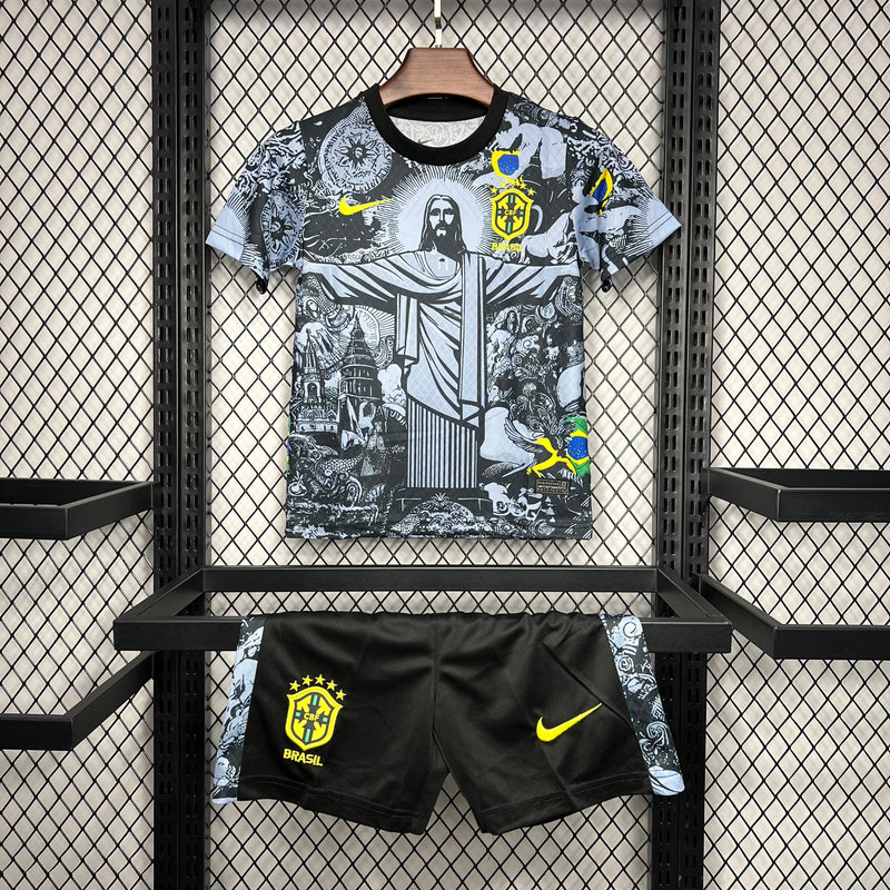 Camisa Brasil Edição Especial Cristo Redentor 24/25 - Torcedor Infantil Cinza - Camisa de Time Oficial - Buyit