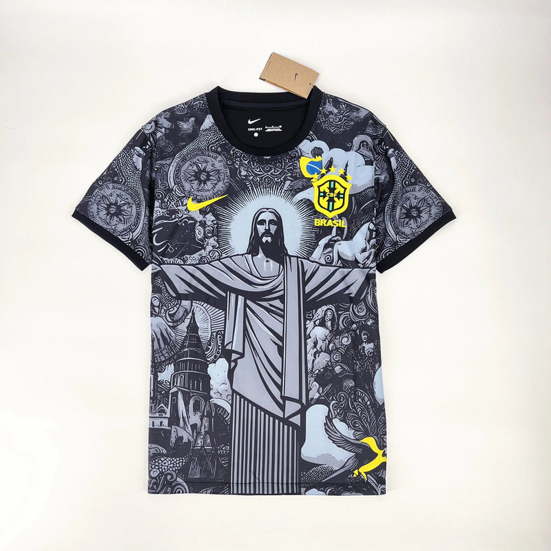 Camisa Brasil Edição Especial Cristo Redentor - Torcedor Masculina Preta - Camisa de Time Oficial - Buyit