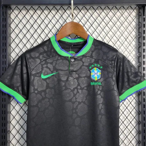 Camisa Brasil Leopardo 22/23 - Torcedor Infantil Preta e Verde - Camisa de Time Oficial - Buyit