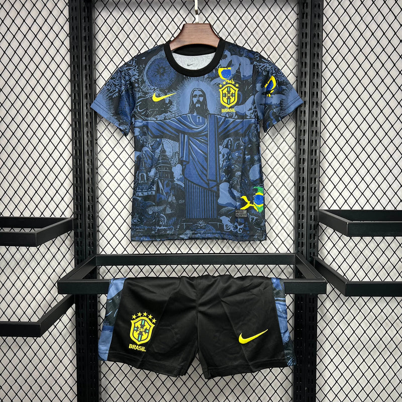 Camisa Brasil Edição Especial Cristo Redentor 24/25 - Torcedor Infantil Azul - Camisa de Time Oficial - Buyit