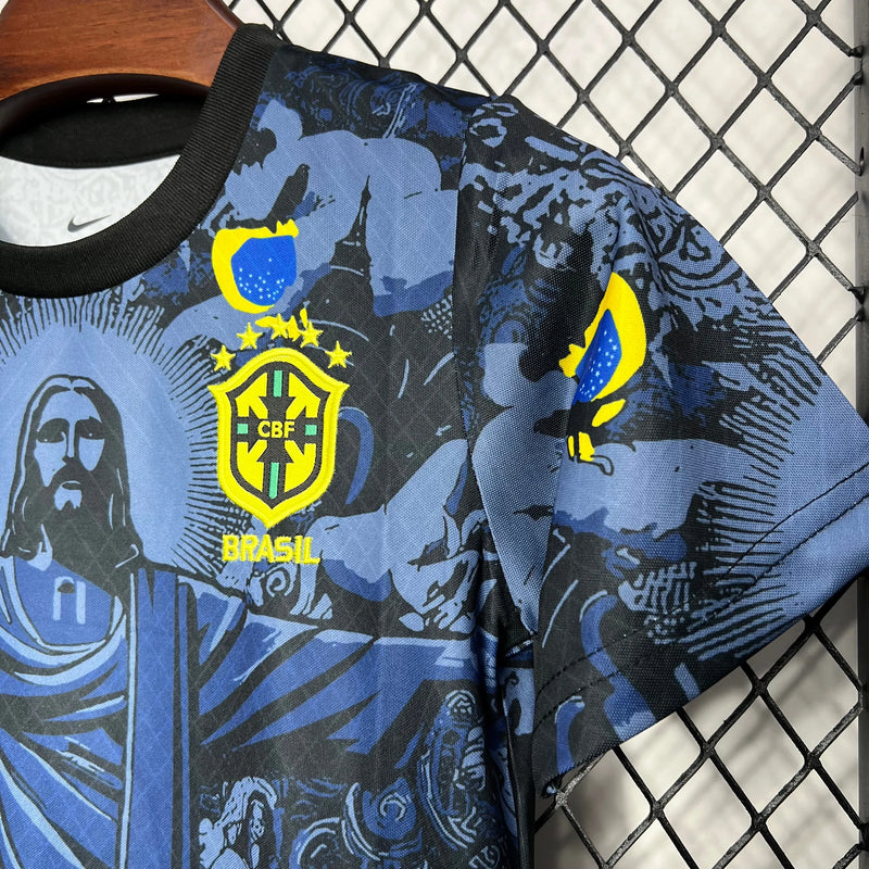 Camisa Brasil Edição Especial Cristo Redentor 24/25 - Torcedor Infantil Azul - Camisa de Time Oficial - Buyit