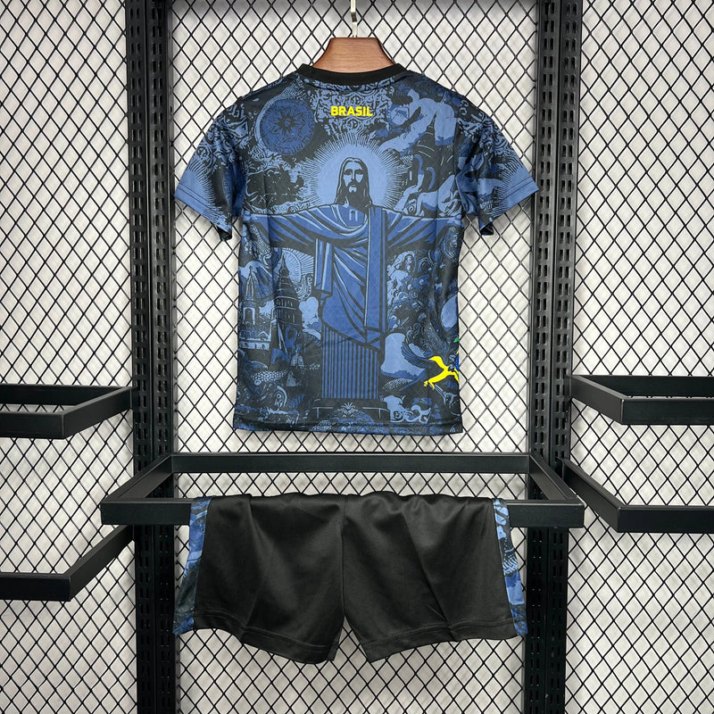 Camisa Brasil Edição Especial Cristo Redentor 24/25 - Torcedor Infantil Azul - Camisa de Time Oficial - Buyit