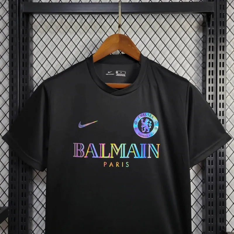 Camisa Chelsea BALMAIN 24/25 - Torcedor Masculina Refletiva Preta - Camisa de Time Oficial - Buyit