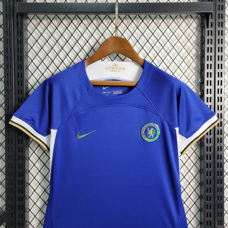 Camisa Chelsea Home 23/24 - Torcedor Feminina Azul Refletiva - Camisa de Time Oficial - Buyit