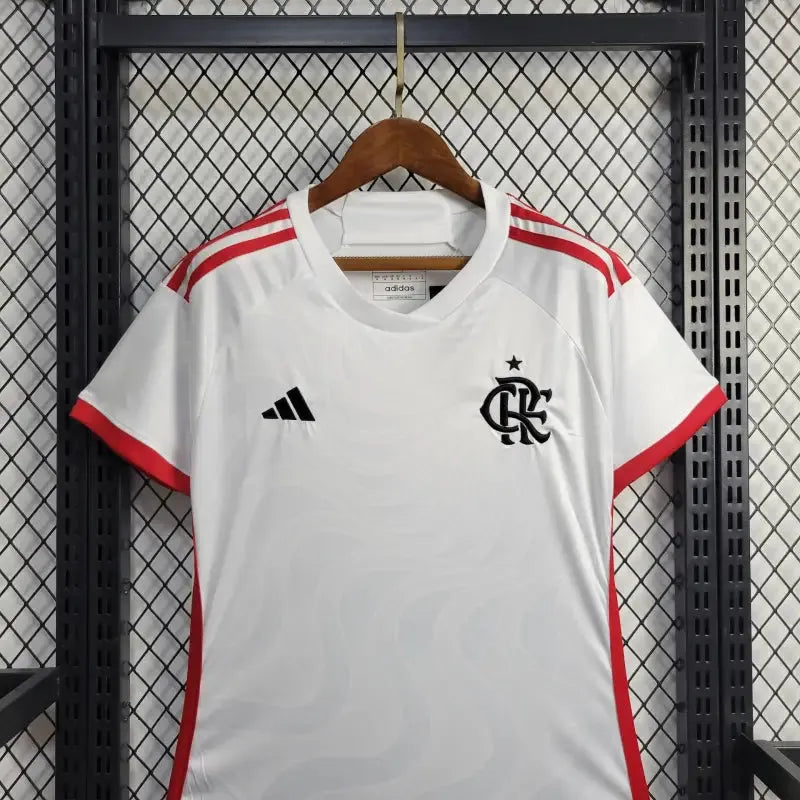 Camisa Flamengo Away 24/25 - Torcedor Feminina Branca + Todos Patrocínios - Camisa de Time Oficial - Buyit