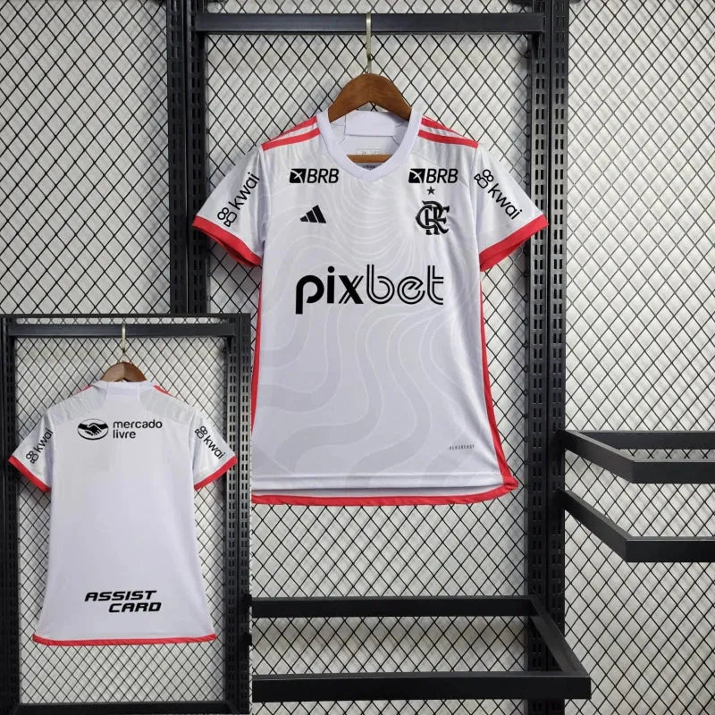 Camisa Flamengo Away 24/25 - Torcedor Feminina Branca + Todos Patrocínios - Camisa de Time Oficial - Buyit