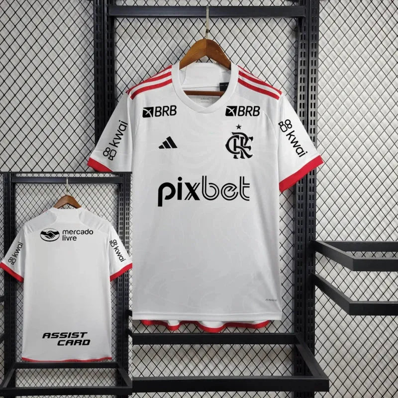 Camisa Flamengo Away 24/25 - Torcedor Masculina Branca + Todos Patrocínios - Camisa de Time Oficial - Buyit