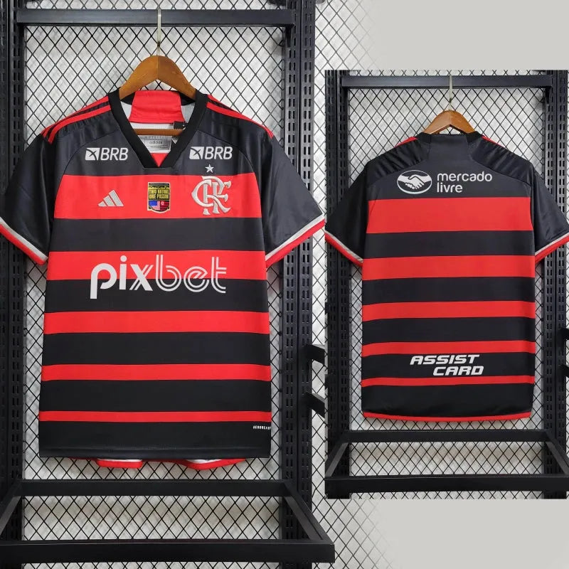 Camisa Flamengo Home 24/25 - Torcedor Masculina + Patch Two Nations, One Passion - Camisa de Time Oficial - Buyit