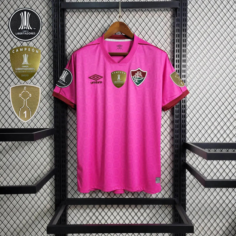 Camisa Fluminense 23/24 - Torcedor Masculina Rosa + Patches Libertadores - Camisa de Time Oficial - Buyit