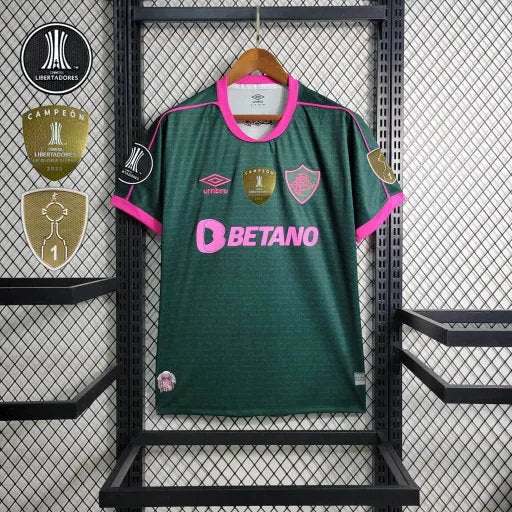 Camisa Fluminense Away II 23/24 - Torcedor Masculina Verde e Rosa + Patches Libertadores - Camisa de Time Oficial - Buyit