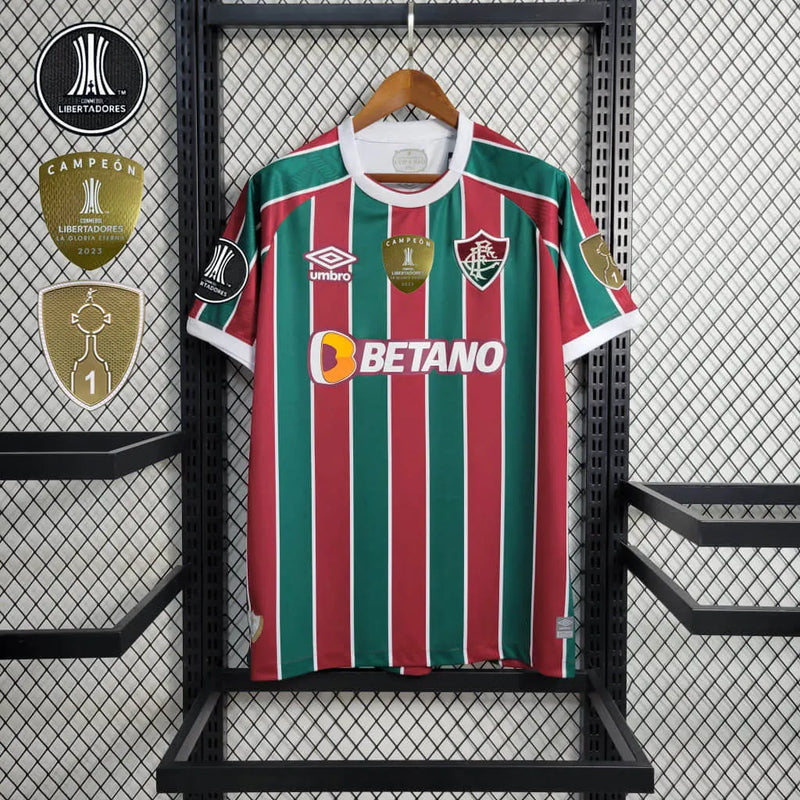 Camisa Fluminense Home 23/24 - Torcedor Masculina + Patches Libertadores - Camisa de Time Oficial - Buyit