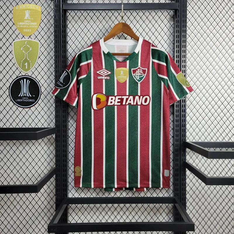 Camisa Fluminense Home 24/25 - Torcedor Masculina + Patches Libertadores + Patrocínio - Camisa de Time Oficial - Buyit