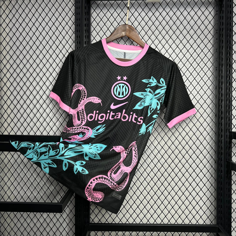 Camisa Inter de Milão Edição Especial 24/25 - Torcedor Masculina Dragão Preta e Rosa - Camisa de Time Oficial - Buyit