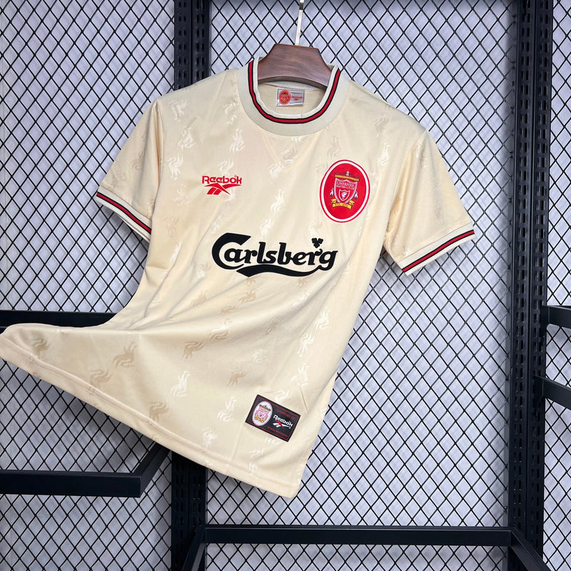 Camisa Liverpool Retrô Away 1996/97 - Torcedor Masculina Bege - Camisa de Time Oficial - Buyit