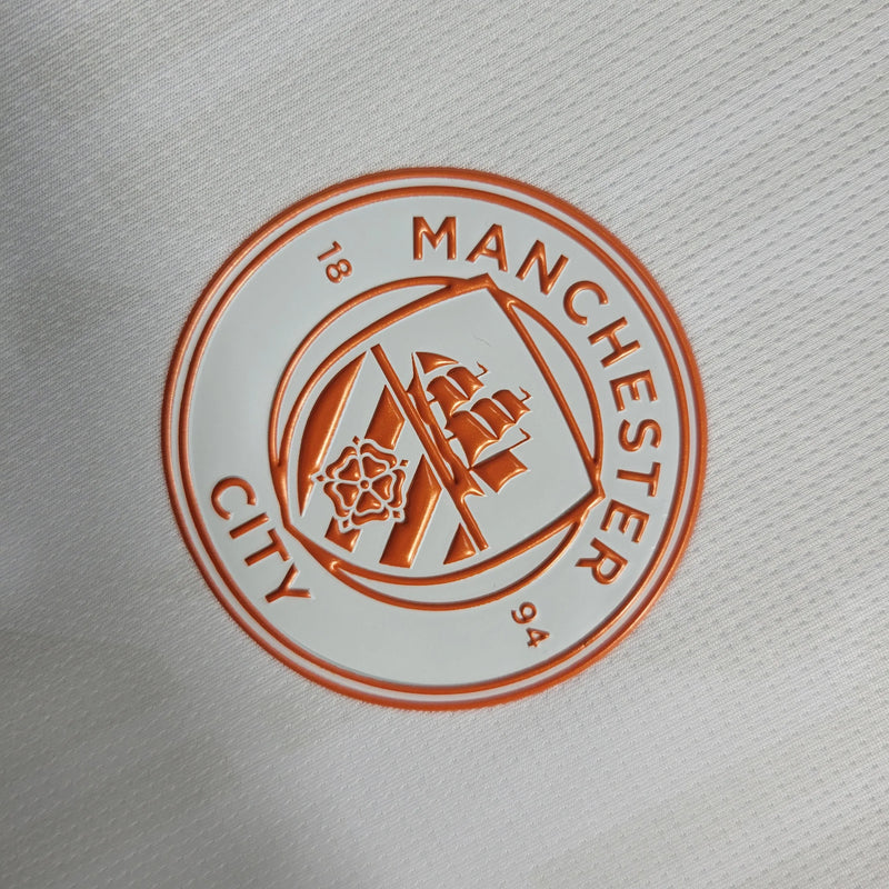 Camisa Manchester City Away 23/24 - Torcedor Masculina Branca e Laranja - Camisa de Time Oficial - Buyit