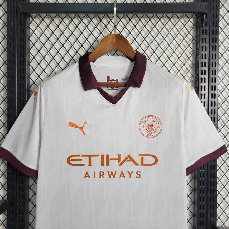 Camisa Manchester City Away 23/24 - Torcedor Masculina Branca e Laranja - Camisa de Time Oficial - Buyit