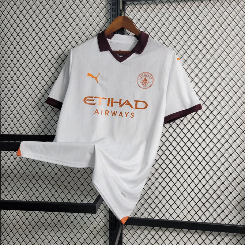 Camisa Manchester City Away 23/24 - Torcedor Masculina Branca e Laranja - Camisa de Time Oficial - Buyit