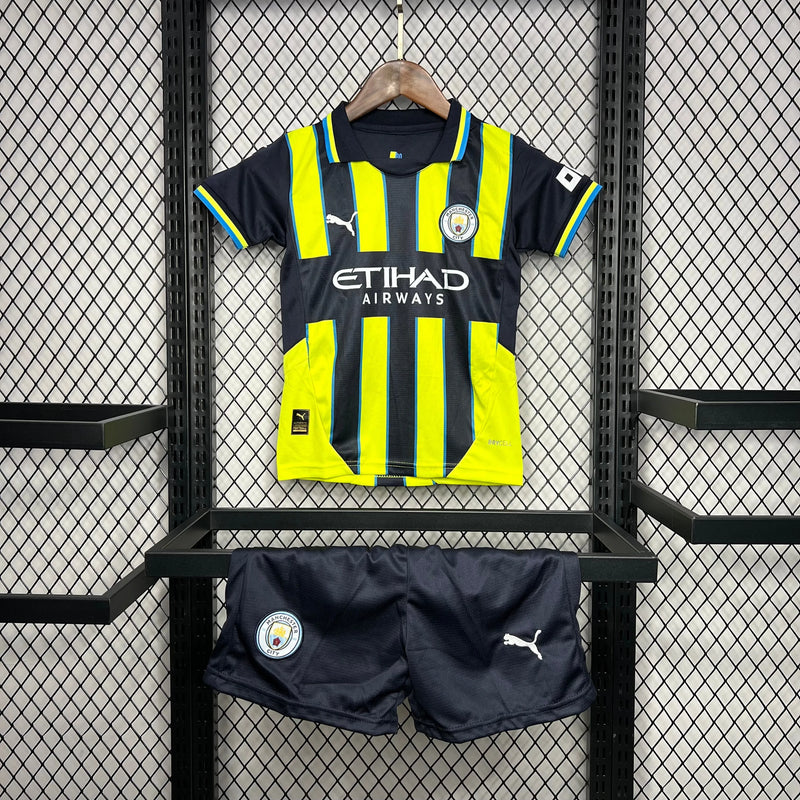 Camisa Manchester City Away 24/25 - Torcedor Infantil Preta e Verde - Camisa de Time Oficial - Buyit