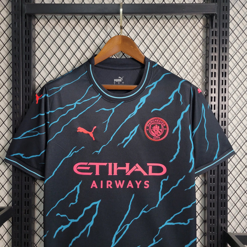 Camisa Manchester City Away II 23/24 - Torcedor Masculina Preta e Azul - Camisa de Time Oficial - Buyit