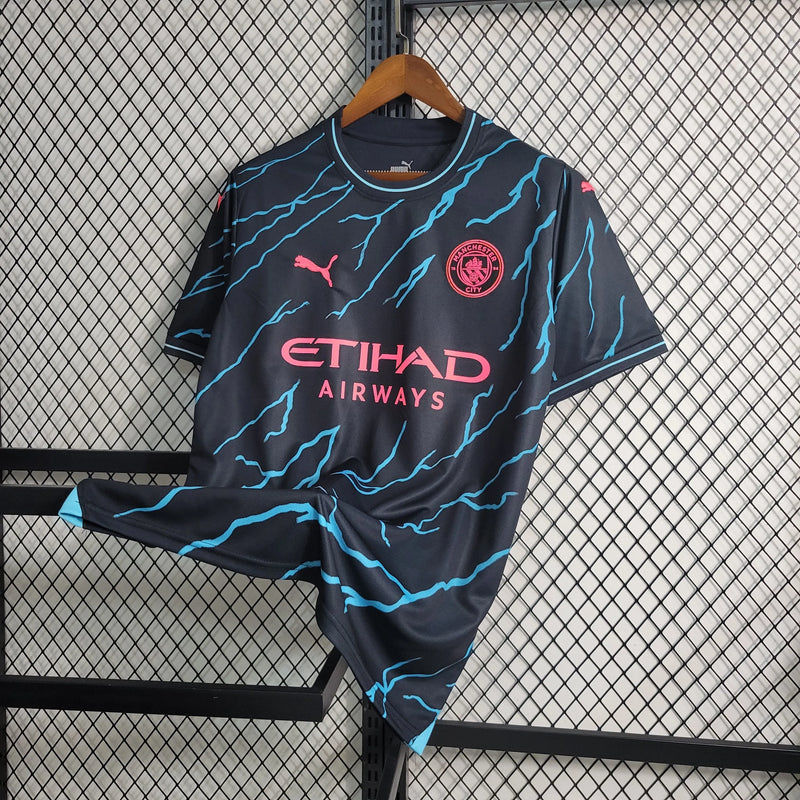 Camisa Manchester City Away II 23/24 - Torcedor Masculina Preta e Azul - Camisa de Time Oficial - Buyit