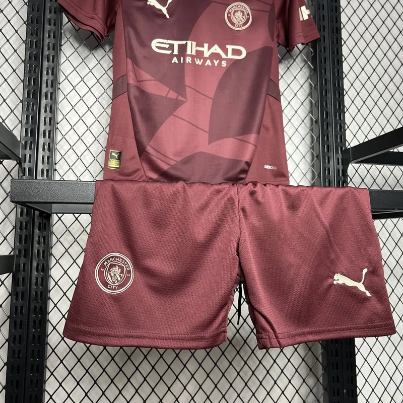 Camisa Manchester City Third Away 24/25 - Torcedor Infantil Vinho/Vermelha - Camisa de Time Oficial - Buyit