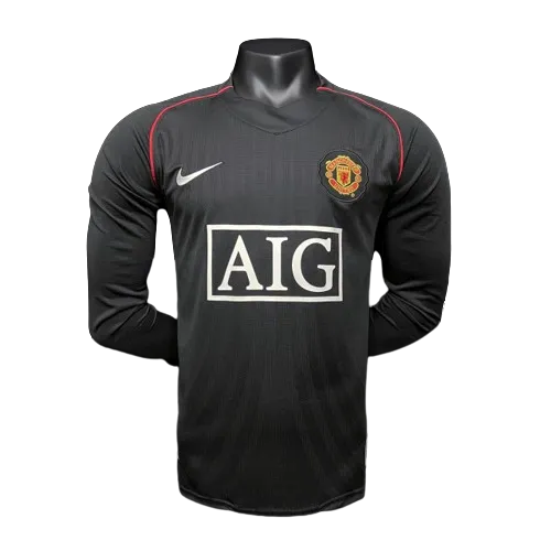 Camisa Manchester United Away Retrô 2007/08 - Torcedor Masculina Preta Manga Longa - Camisa de Time Oficial - Buyit