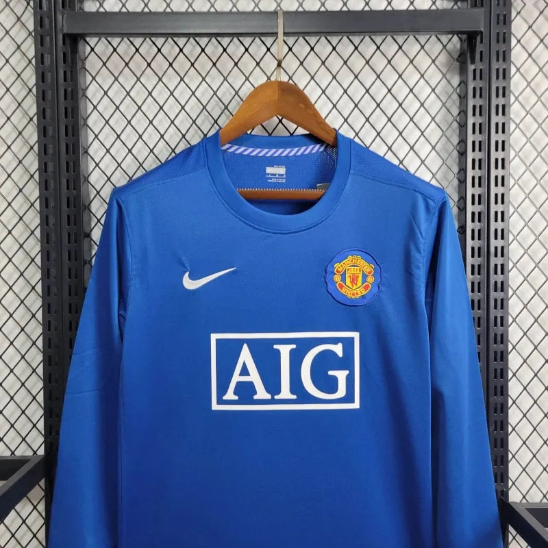 Camisa Manchester United Away Retrô 2008/09 - Torcedor Masculina Azul Manga Longa - Camisa de Time Oficial - Buyit