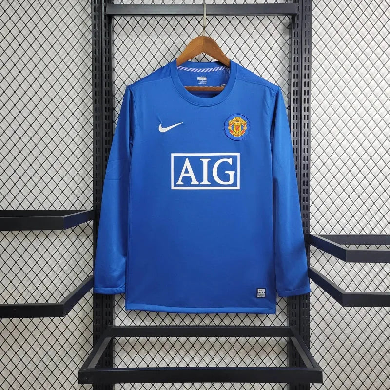 Camisa Manchester United Away Retrô 2008/09 - Torcedor Masculina Azul Manga Longa - Camisa de Time Oficial - Buyit