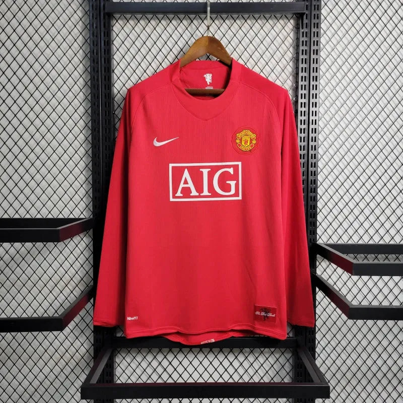 Camisa Manchester United Home Retrô 2007/08 - Torcedor Masculina Vermelha Manga Longa - Camisa de Time Oficial - Buyit