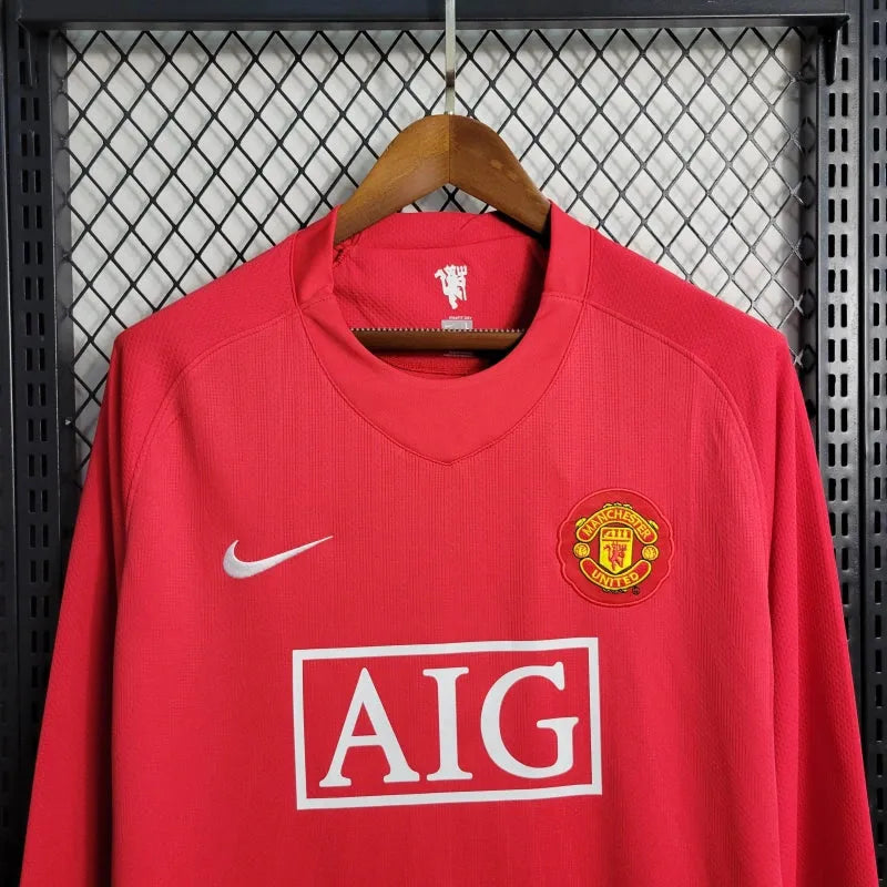 Camisa Manchester United Home Retrô 2007/08 - Torcedor Masculina Vermelha Manga Longa - Camisa de Time Oficial - Buyit