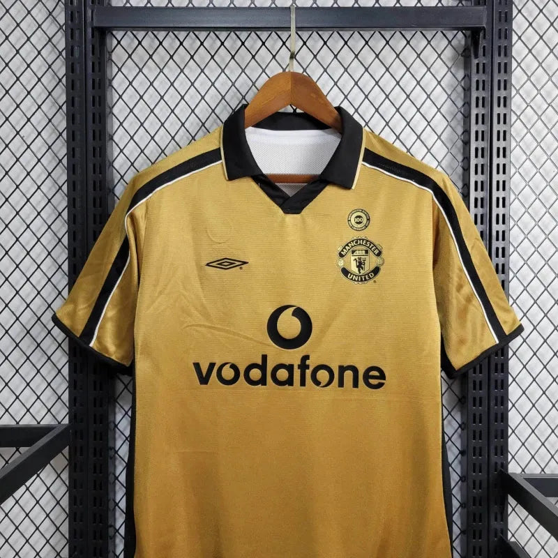 Camisa Manchester United Retrô Edição 100 Anos 01/02 - Torcedor Masculina Branco, Preto e Dourado - Dupla Face - Camisa de Time Oficial - Buyit