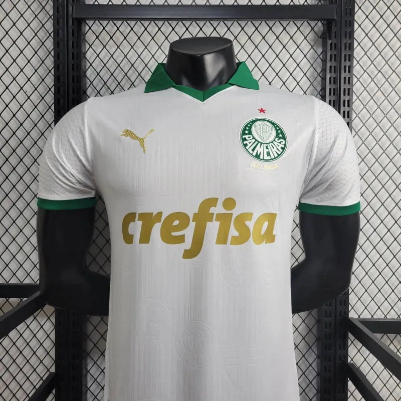 Camisa Palmeiras Away 24/25 - Jogador Masculina Branca e Dourada + Patch Brasileirão e Avanti + Patrocínios - Camisa de Time Oficial - Buyit