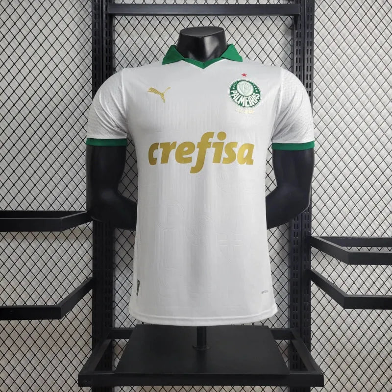 Camisa Palmeiras Away 24/25 - Jogador Masculina Branca e Dourada + Patch Brasileirão e Avanti + Patrocínios - Camisa de Time Oficial - Buyit