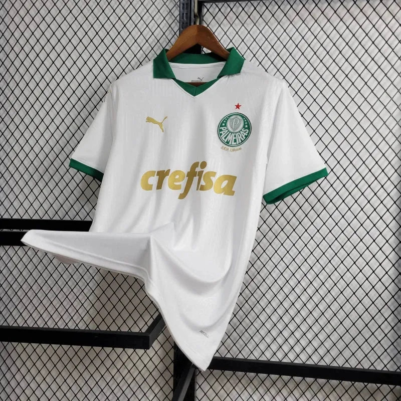 Camisa Palmeiras Away 24/25 - Torcedor Masculina Branca + Patch Brasileirão e Avanti + Patrocínios - Camisa de Time Oficial - Buyit