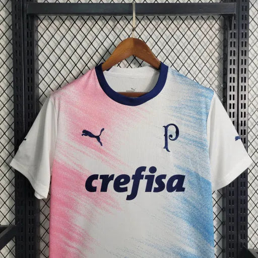 Camisa Palmeiras Edição Comemorativa 23/24 - Torcedor Masculina Branca, Azul e Rosa - Camisa de Time Oficial - Buyit