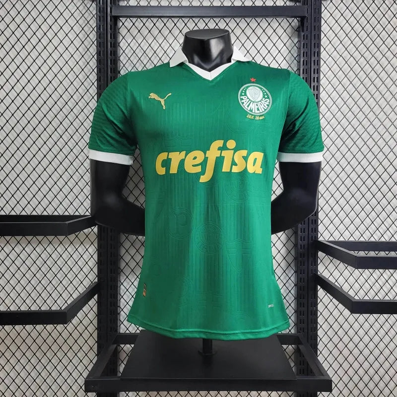 Camisa Palmeiras Home 24/25 - Jogador Masculina Verde + Patch Brasileirão e Avanti + Patrocínios - Camisa de Time Oficial - Buyit