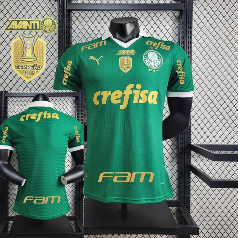 Camisa Palmeiras Home 24/25 - Jogador Masculina Verde + Patch Brasileirão e Avanti + Patrocínios - Camisa de Time Oficial - Buyit